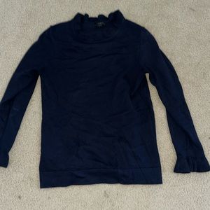 ANN TAYLOR WOMENS Navy sweater ruffle neck